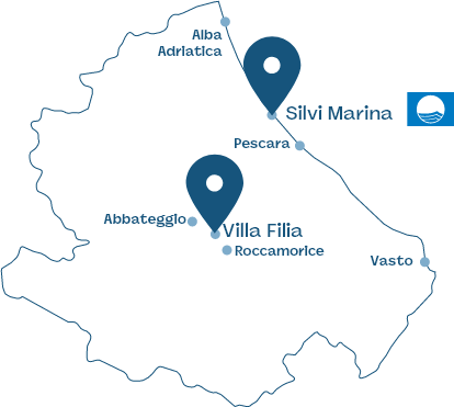 Map of Abruzzo highlighting Silvi Marina and Villa Filia.